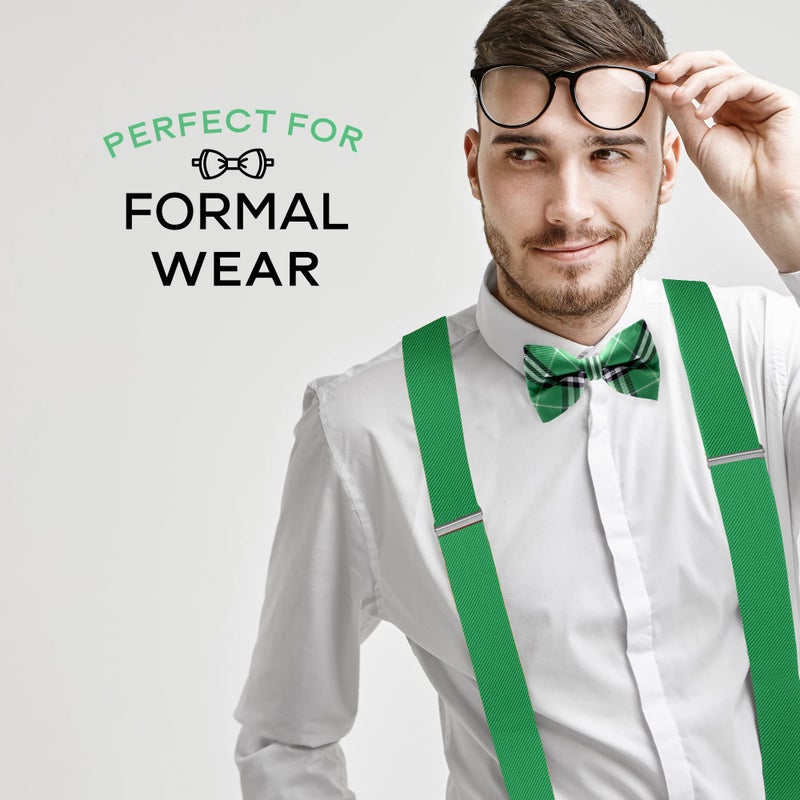Man of Men Bowtie & Suspender Set - Green Plaid Bowtie & Green Suspenders - Image 5